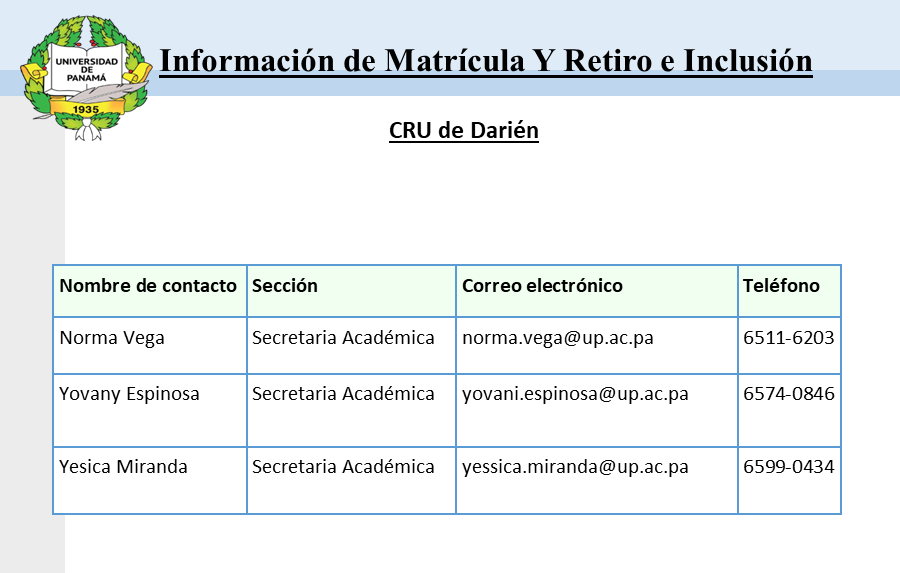 contactos de matrícula